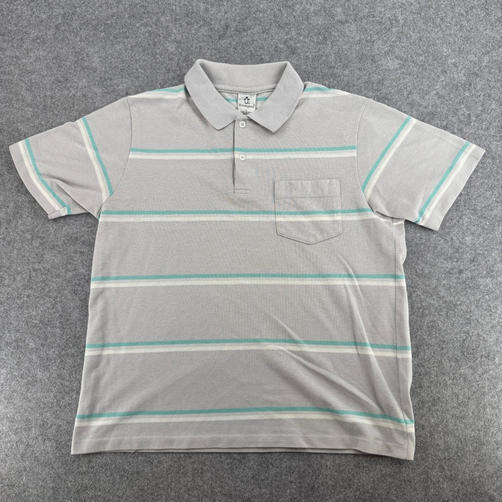 Munsingwear Polo Shirt Mens L Vintage Grey Striped Short Sleeve EUC